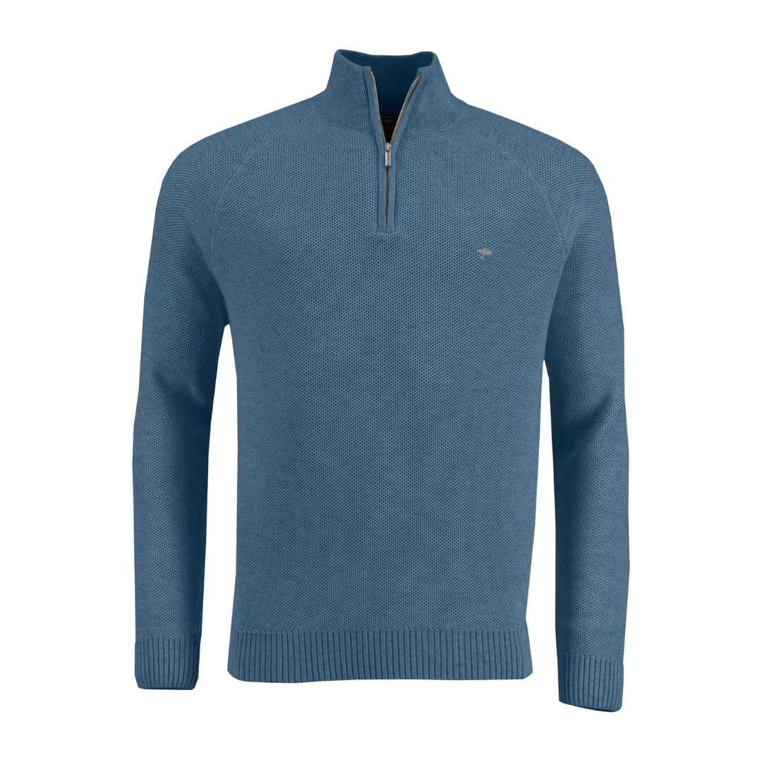 Fynch Hatton |  100% Lambwool Quarter Zip Sweater | Dolphin