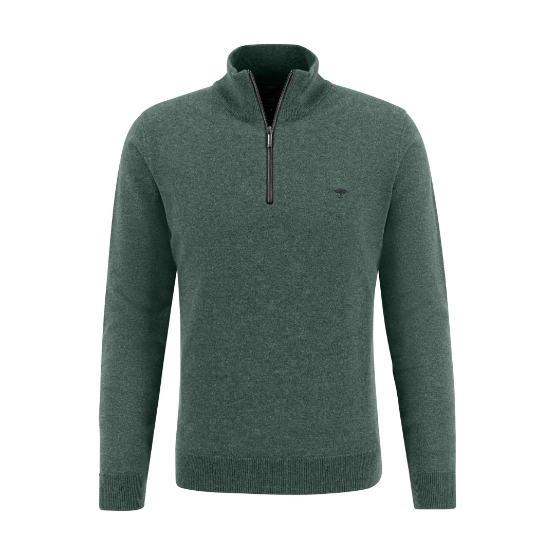 Fynch Hatton | 100% Lambwool Quarter Zip Sweater | Sage Green