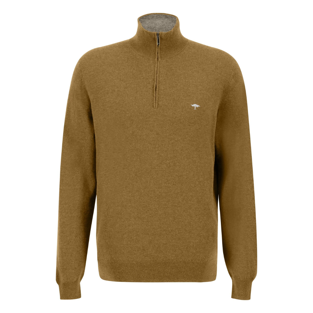 Fynch Hatton | 90% Lambwool 10% Cashmere  Quarter Zip Sweater | Camel